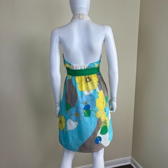 Vintage Tibi Women's Size 2 Silk Floral Halter Mini Dress Y2K Fit & Flare Retro - Picture 11 of 14